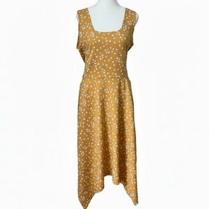 NWT Pact Fit & Flare Handkerchief Dress Mustard Blooms Large Organic Floral